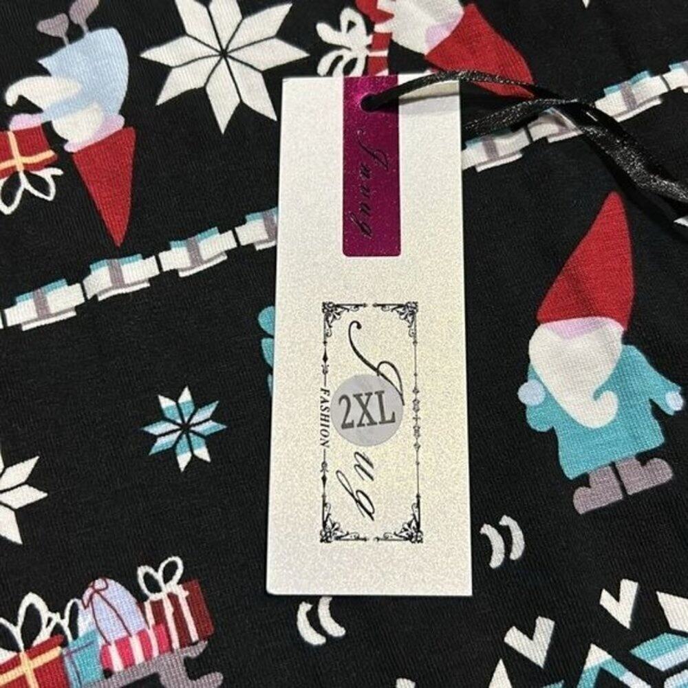 Christmas Holiday Gnome Casual Loose Soft Short Sleeve with Pockets pjs 2XL - Picture 4 of 5
